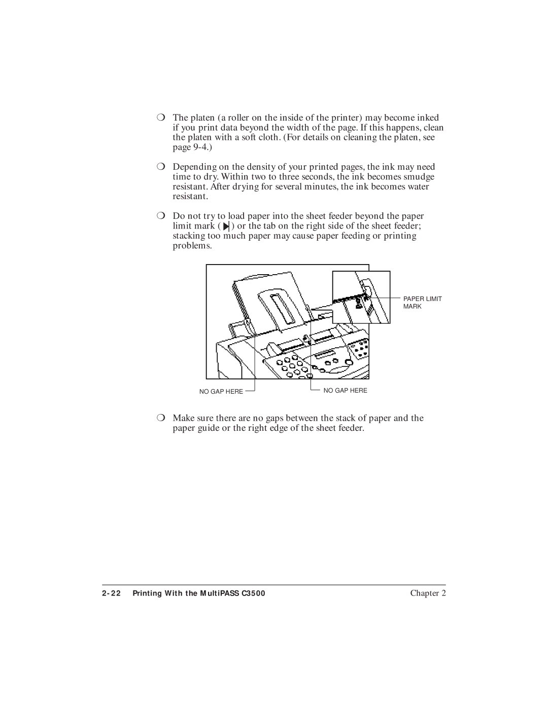 Canon C3500 user manual Paper Limit Mark No GAP Here 