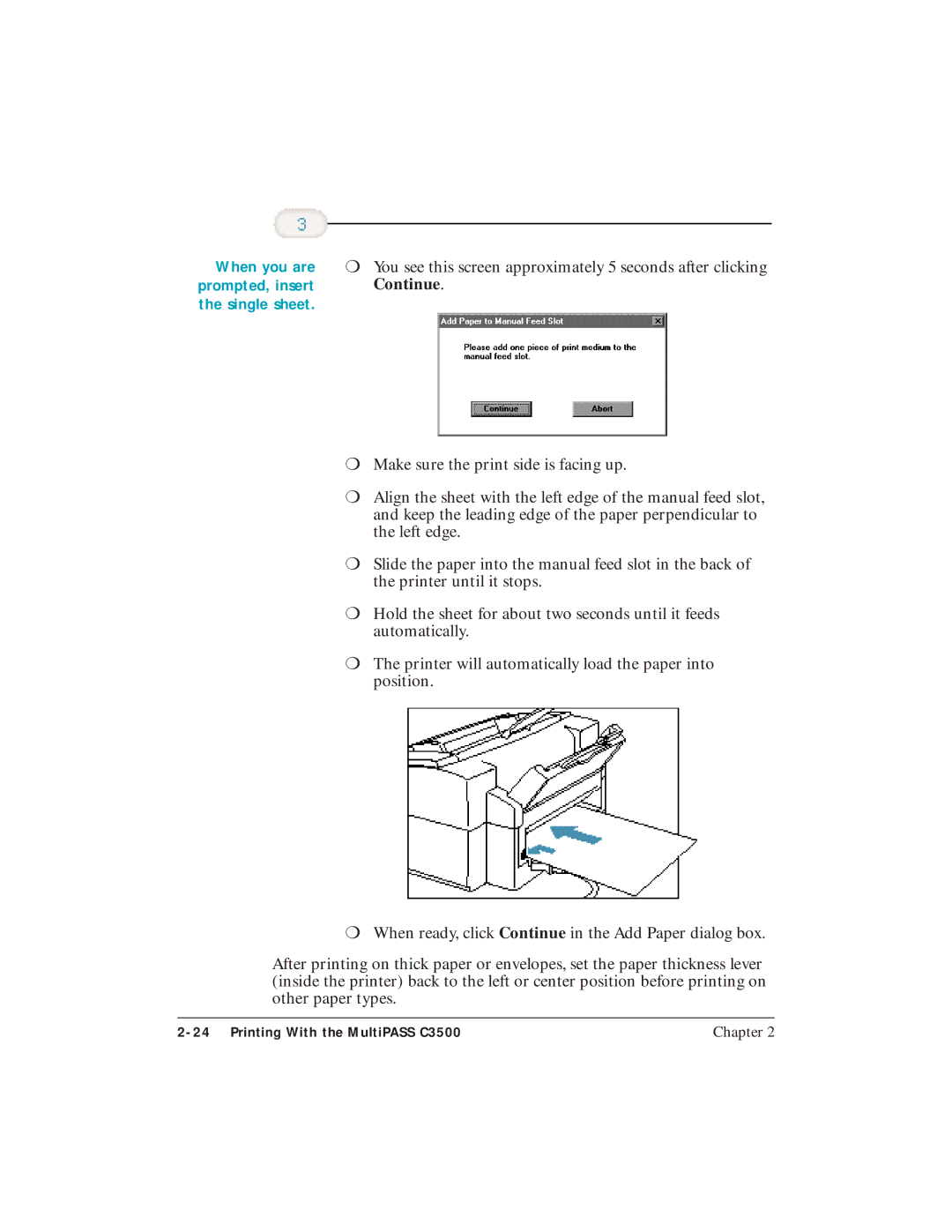 Canon C3500 user manual When you are prompted, insert the single sheet 