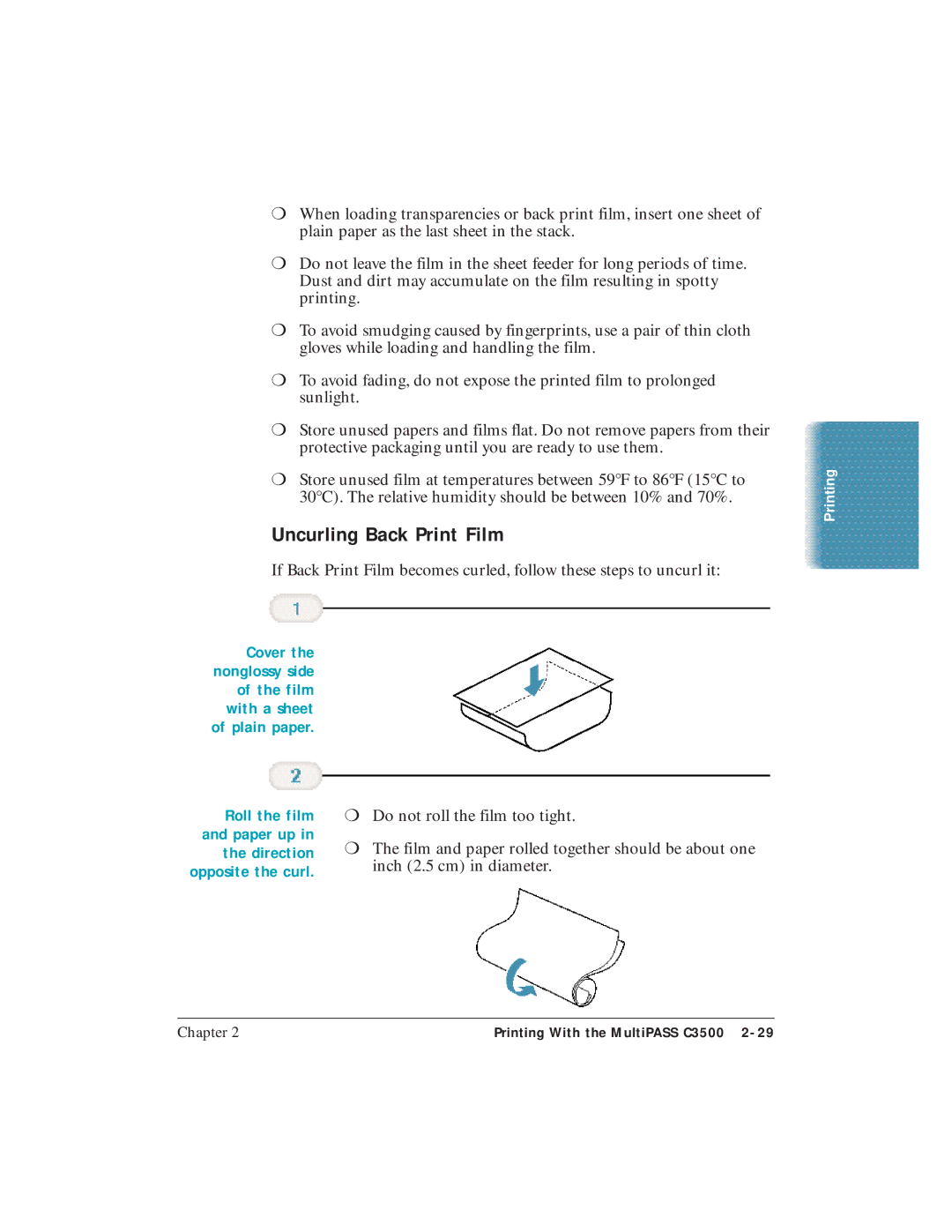 Canon C3500 user manual Uncurling Back Print Film 