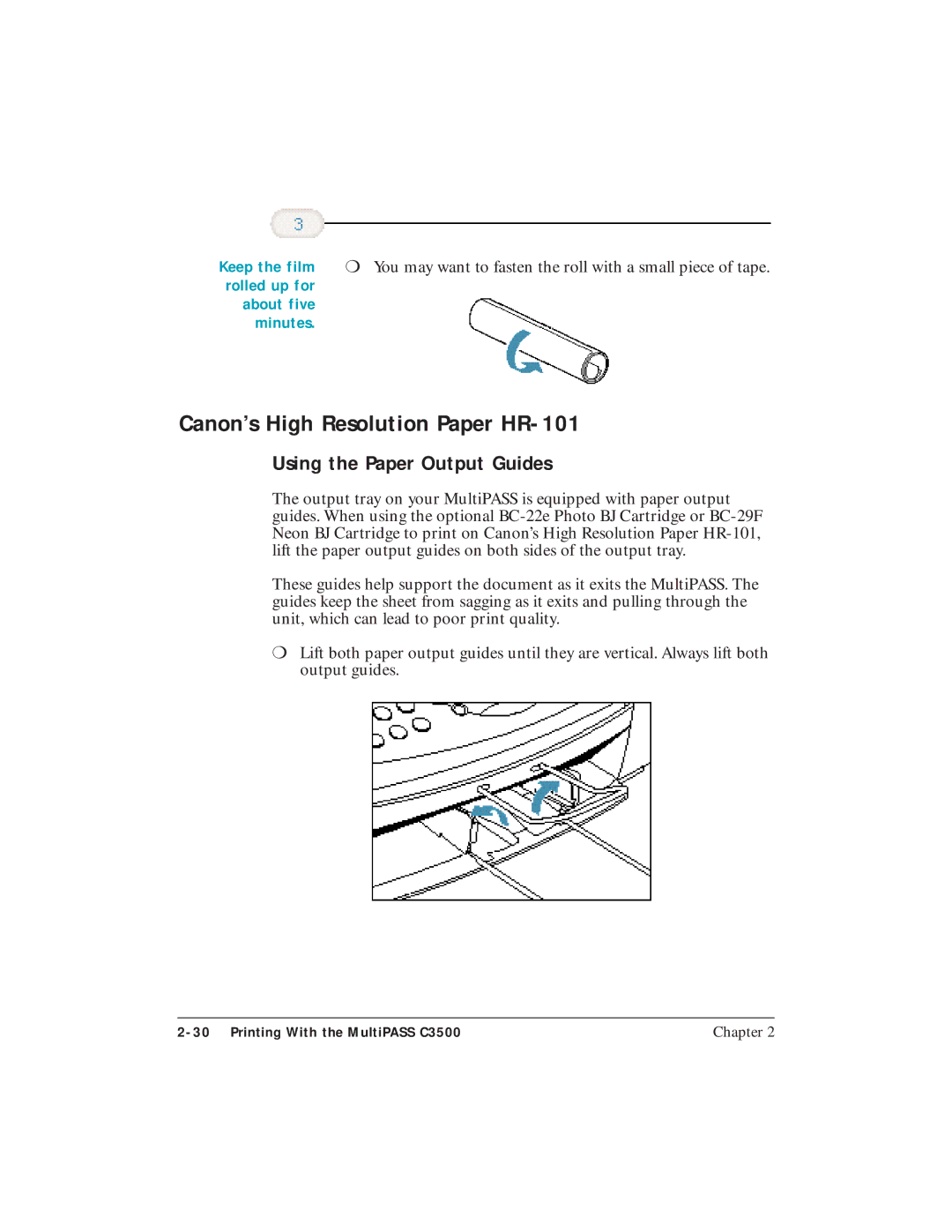 Canon C3500 user manual Canon’s High Resolution Paper HR-101, Using the Paper Output Guides, About five Minutes 