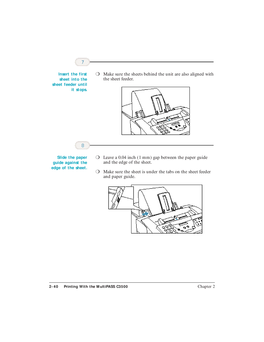 Canon C3500 user manual Insert the first sheet into the sheet feeder until it stops 