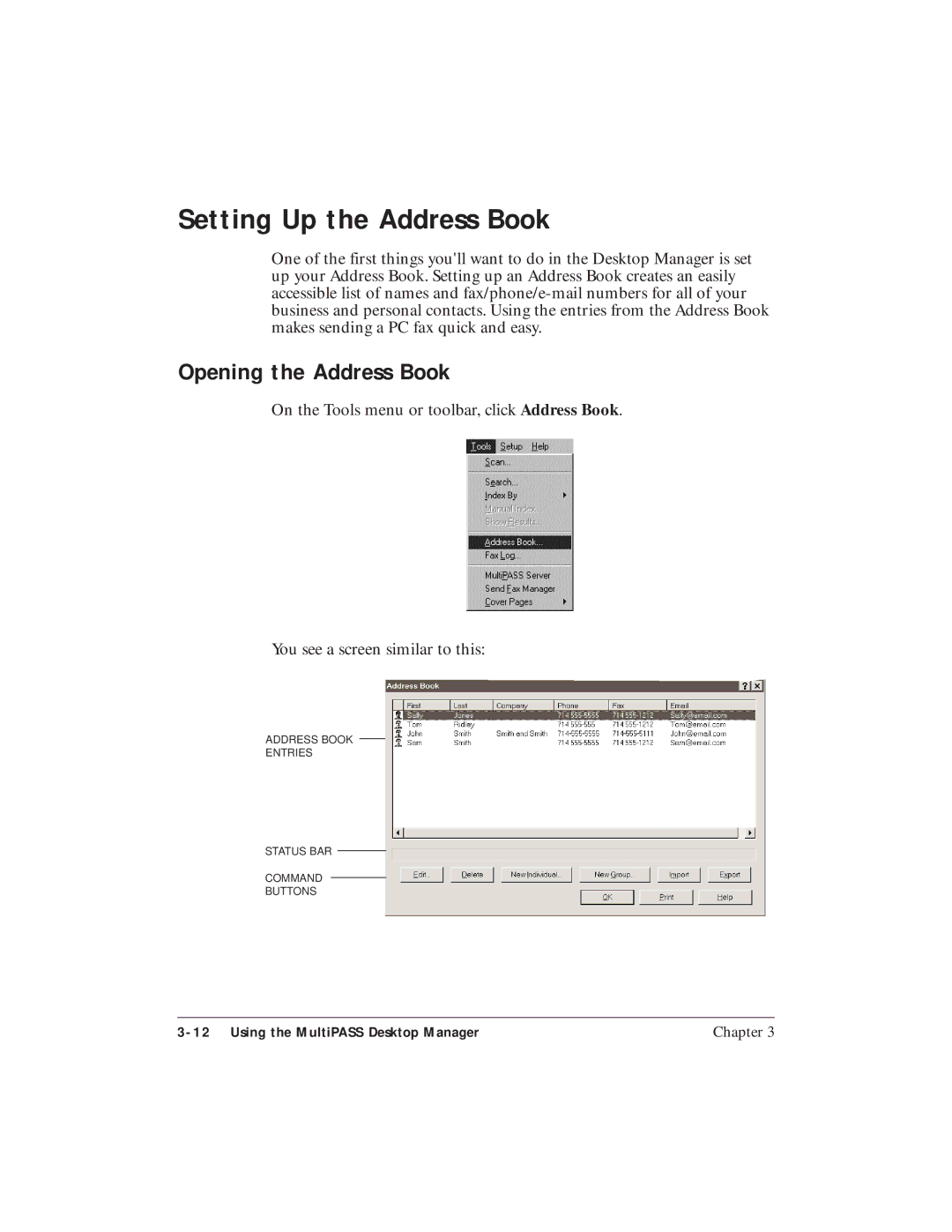 Canon C3500 user manual Setting Up the Address Book, Opening the Address Book 