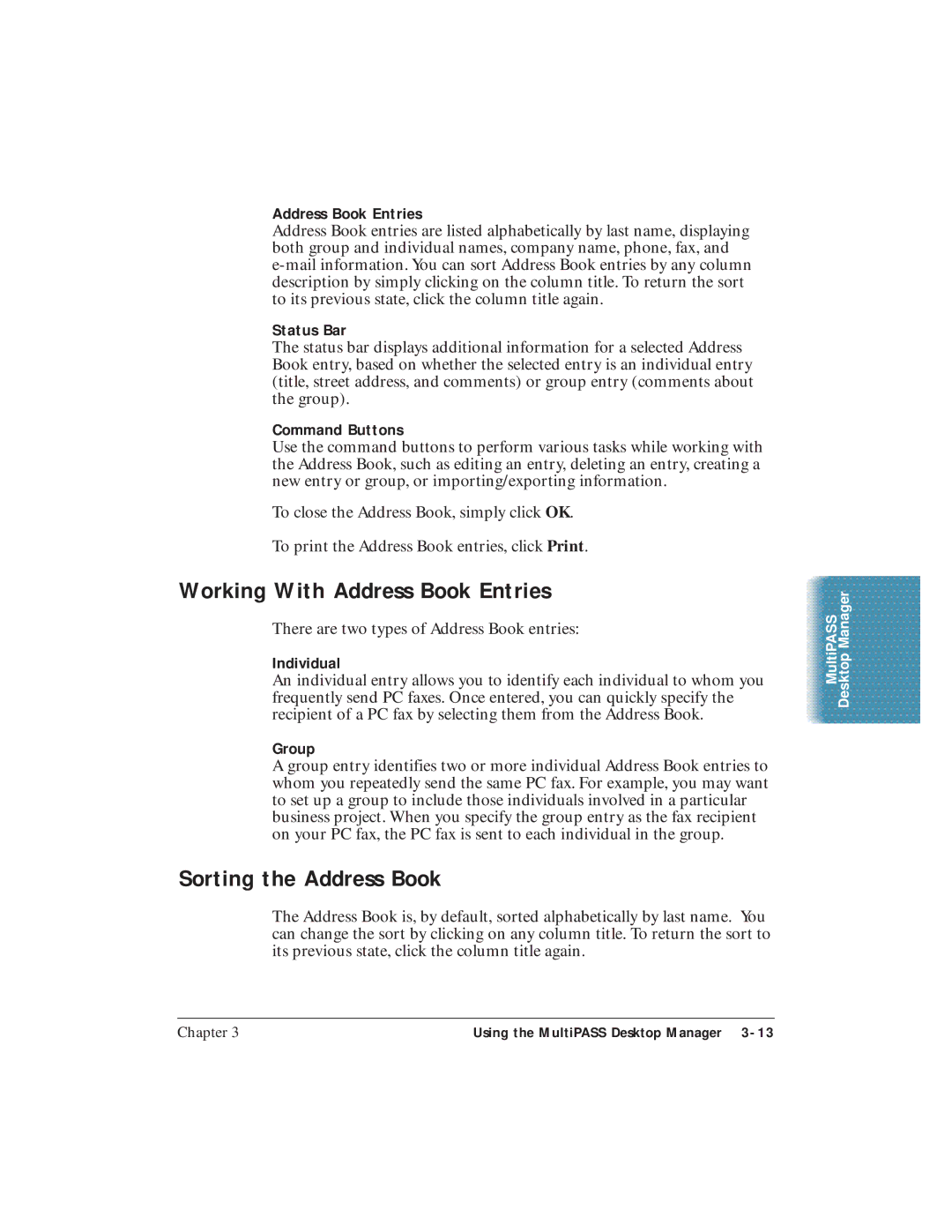 Canon C3500 user manual Working With Address Book Entries, Sorting the Address Book 