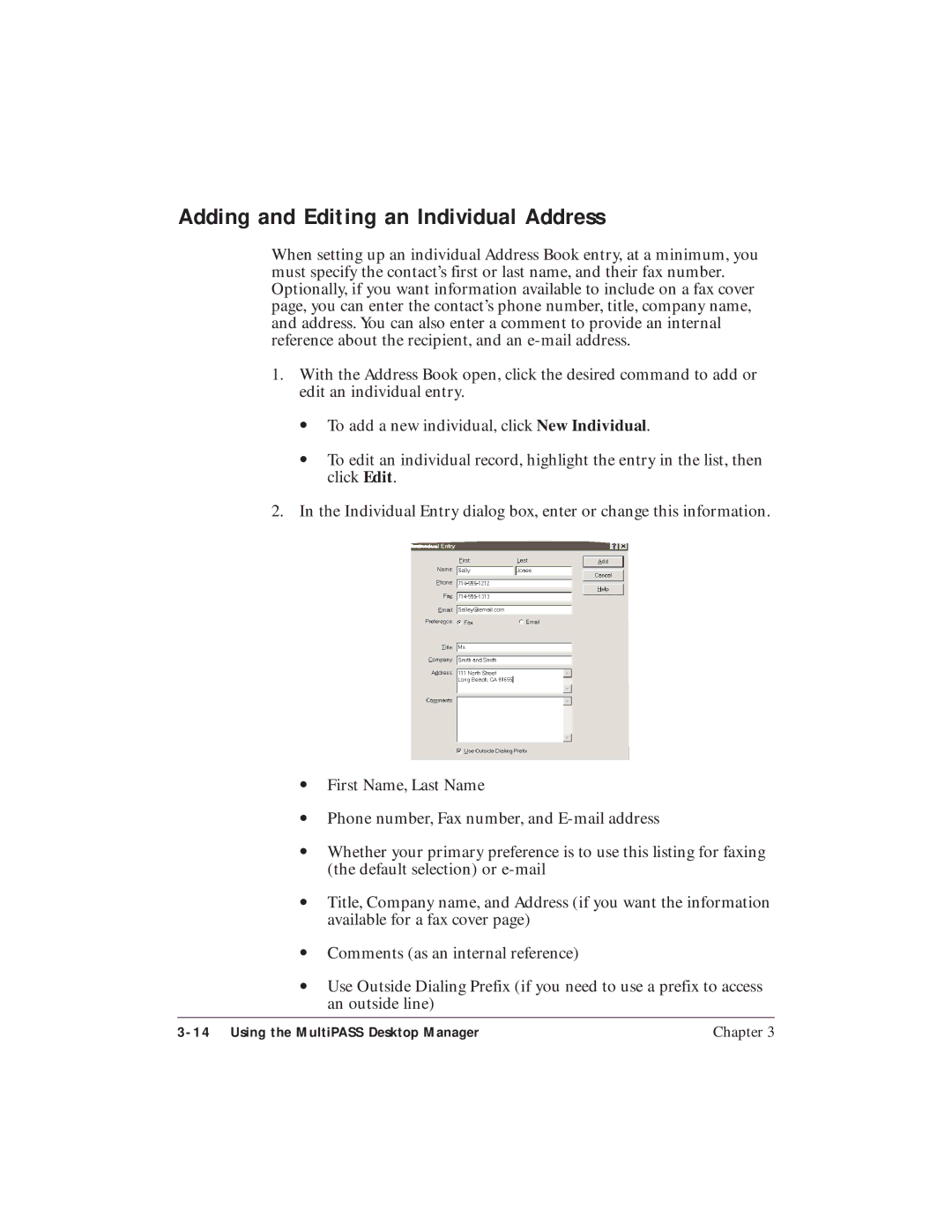 Canon C3500 user manual Adding and Editing an Individual Address 