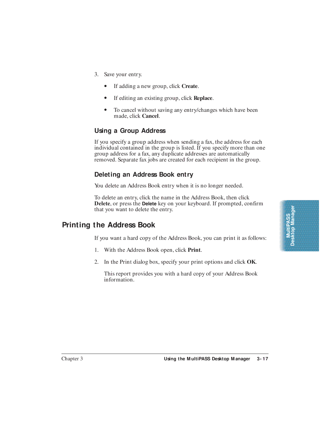 Canon C3500 user manual Printing the Address Book, Using a Group Address, Deleting an Address Book entry 