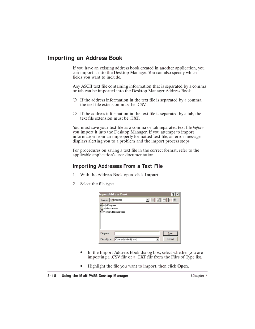 Canon C3500 user manual Importing an Address Book, Importing Addresses From a Text File 