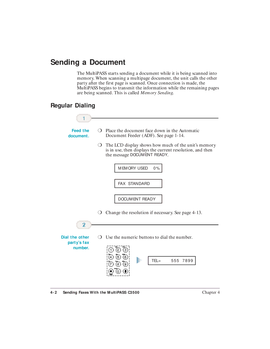 Canon C3500 user manual Sending a Document, Regular Dialing, Party’s fax Number 