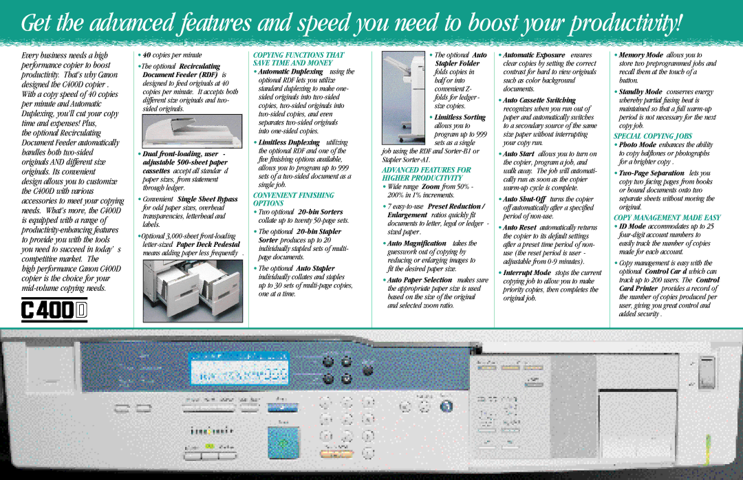 Canon C400D specifications Convenient Finishing Options 