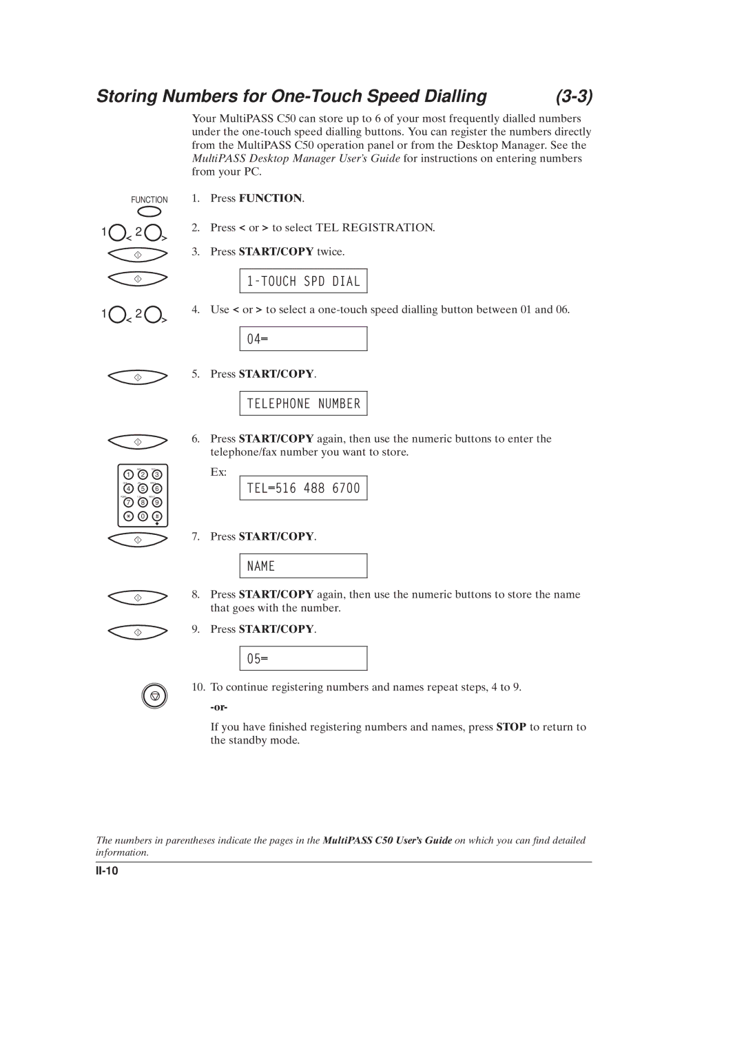 Canon C50 manual Storing Numbers for One-Touch Speed Dialling, II-10 