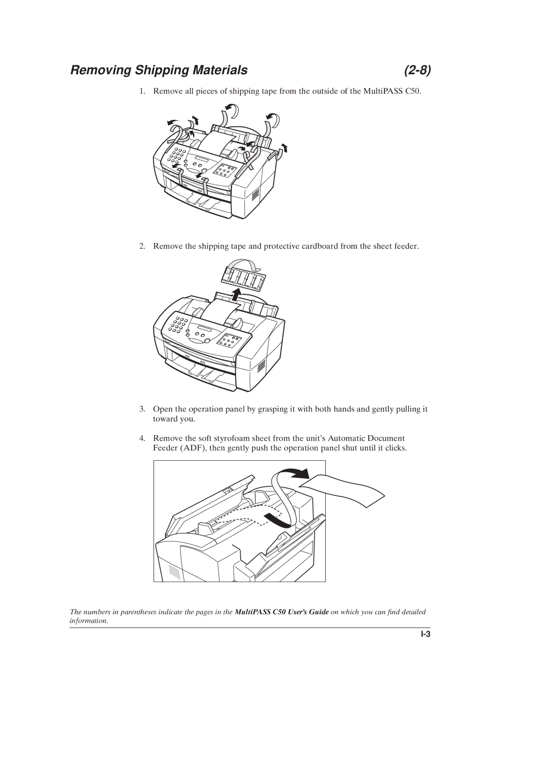 Canon C50 manual Removing Shipping Materials 