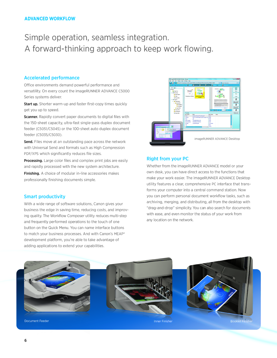 Canon C5051, C5045, C5035, C5030 manual Accelerated performance, Smart productivity, Right from your PC 