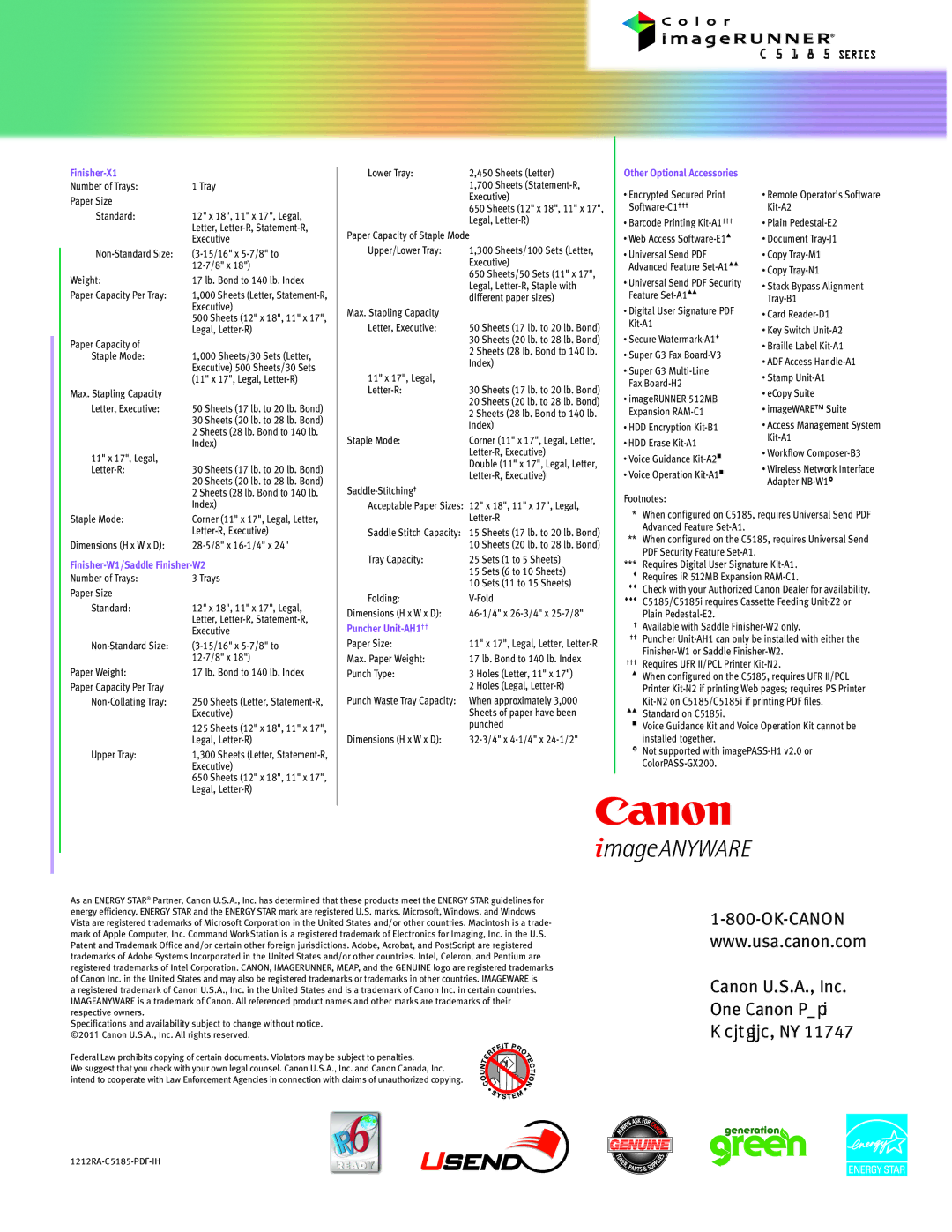 Canon C5185 manual OK-CANON Canon U.S.A., Inc. One Canon Pbsl FMWJMMF, NY 