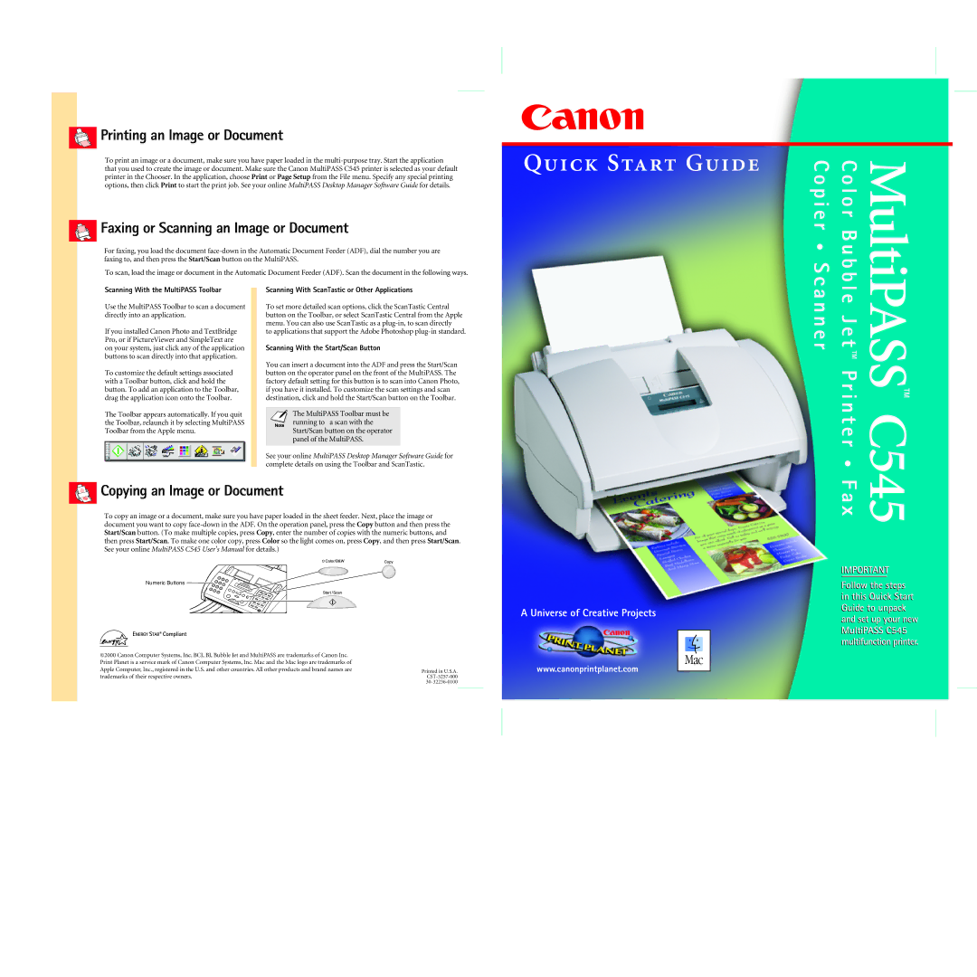 Canon C5451 Printing an Image or Document, Faxing or Scanning an Image or Document, Copying an Image or Document 