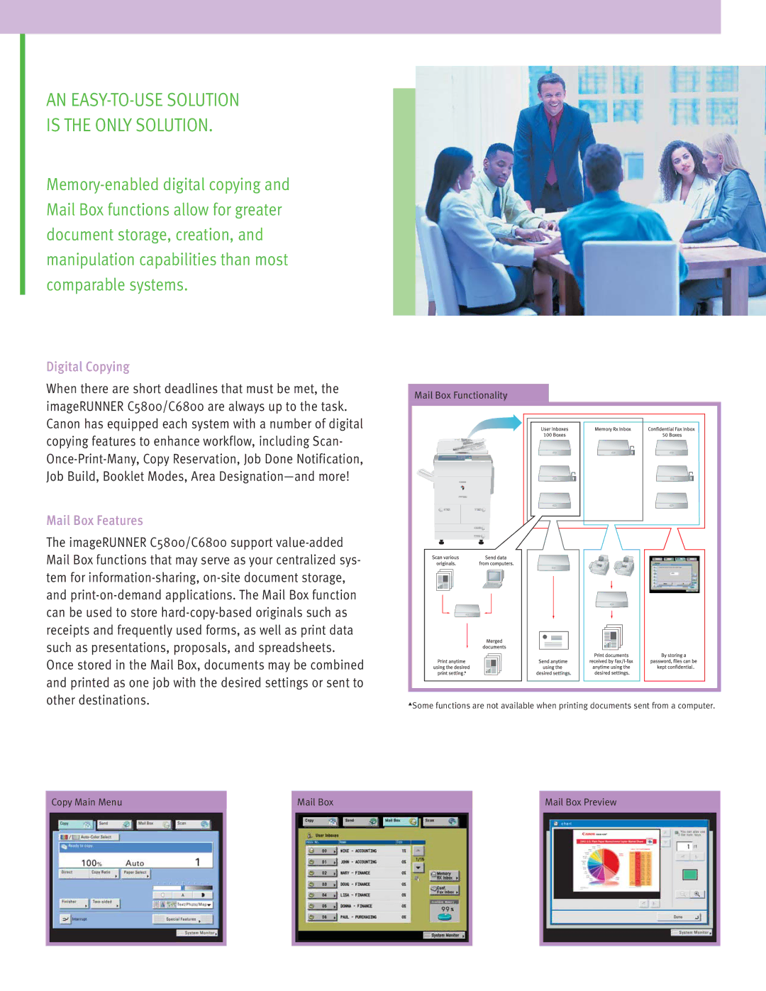 Canon C5800 manual AN EASY-TO-USE Solution Is the only Solution, Digital Copying, Mail Box Features 