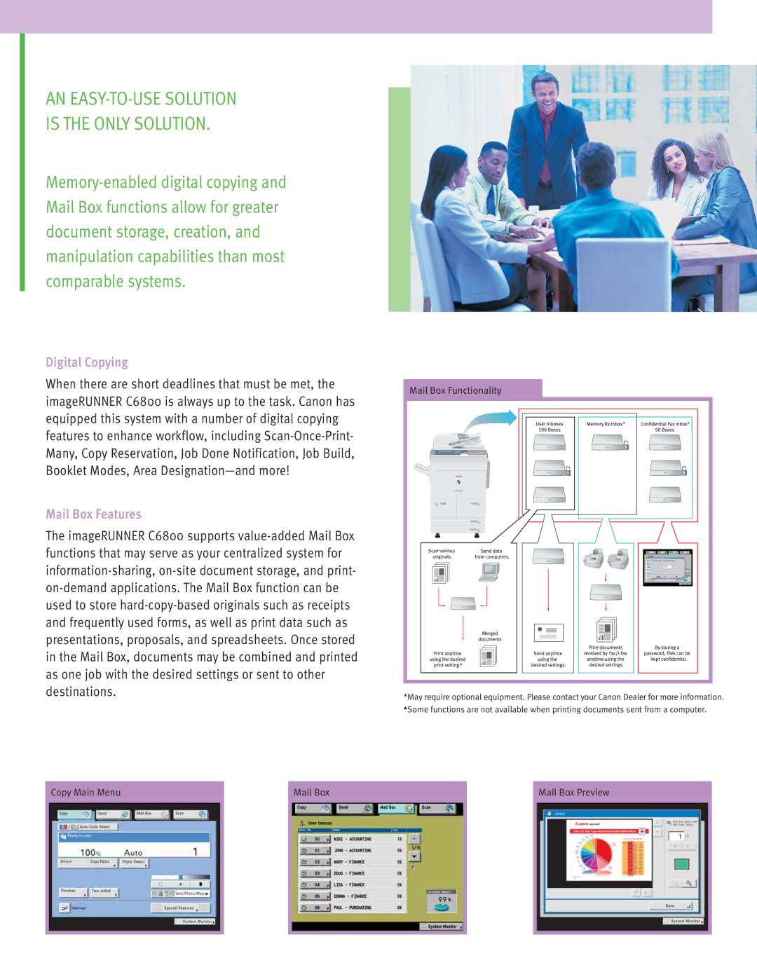 Canon C6800 manual AN EASY-TO-USE Solution Is the only Solution, Digital Copying, Mail Box Features 