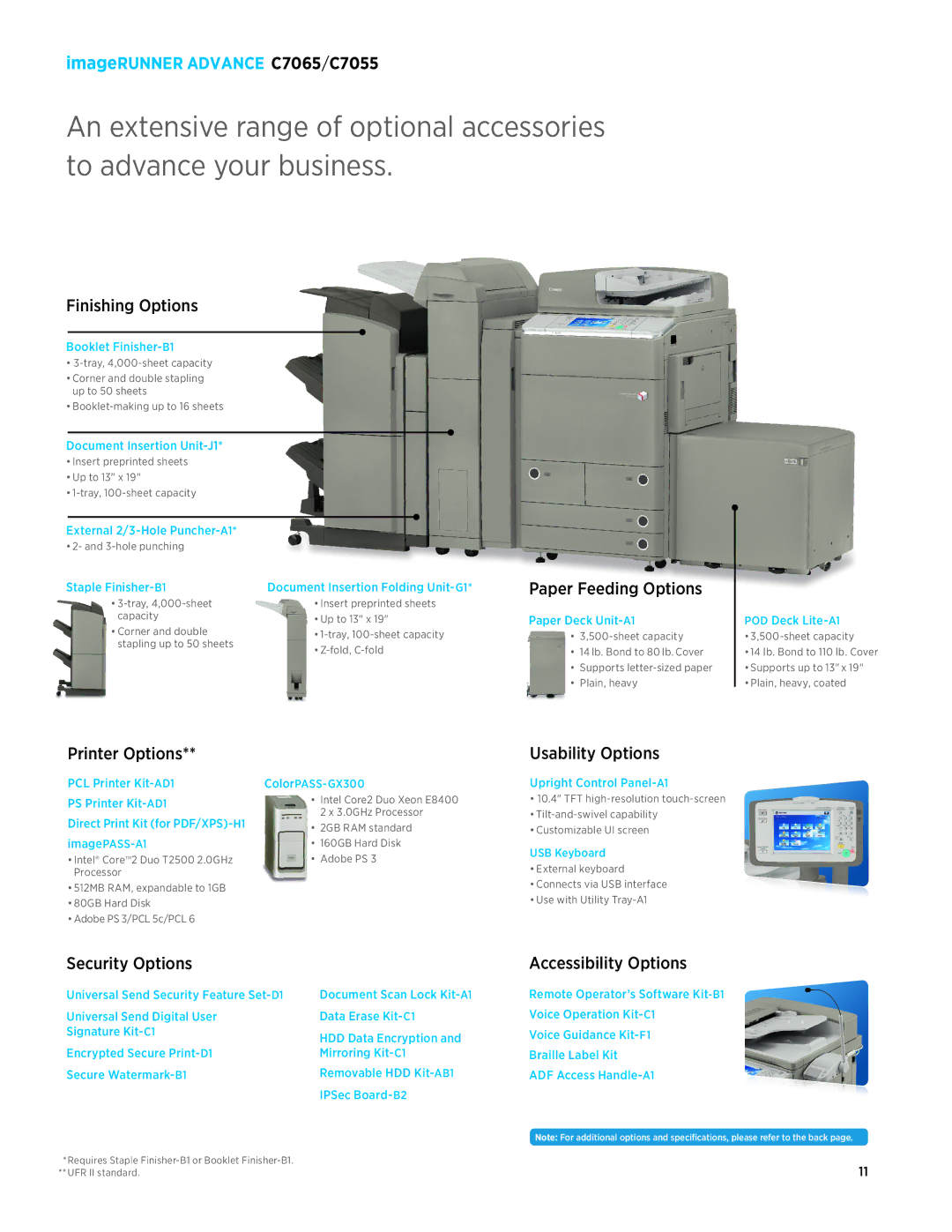 Canon C7065, C7055 manual Finishing Options 