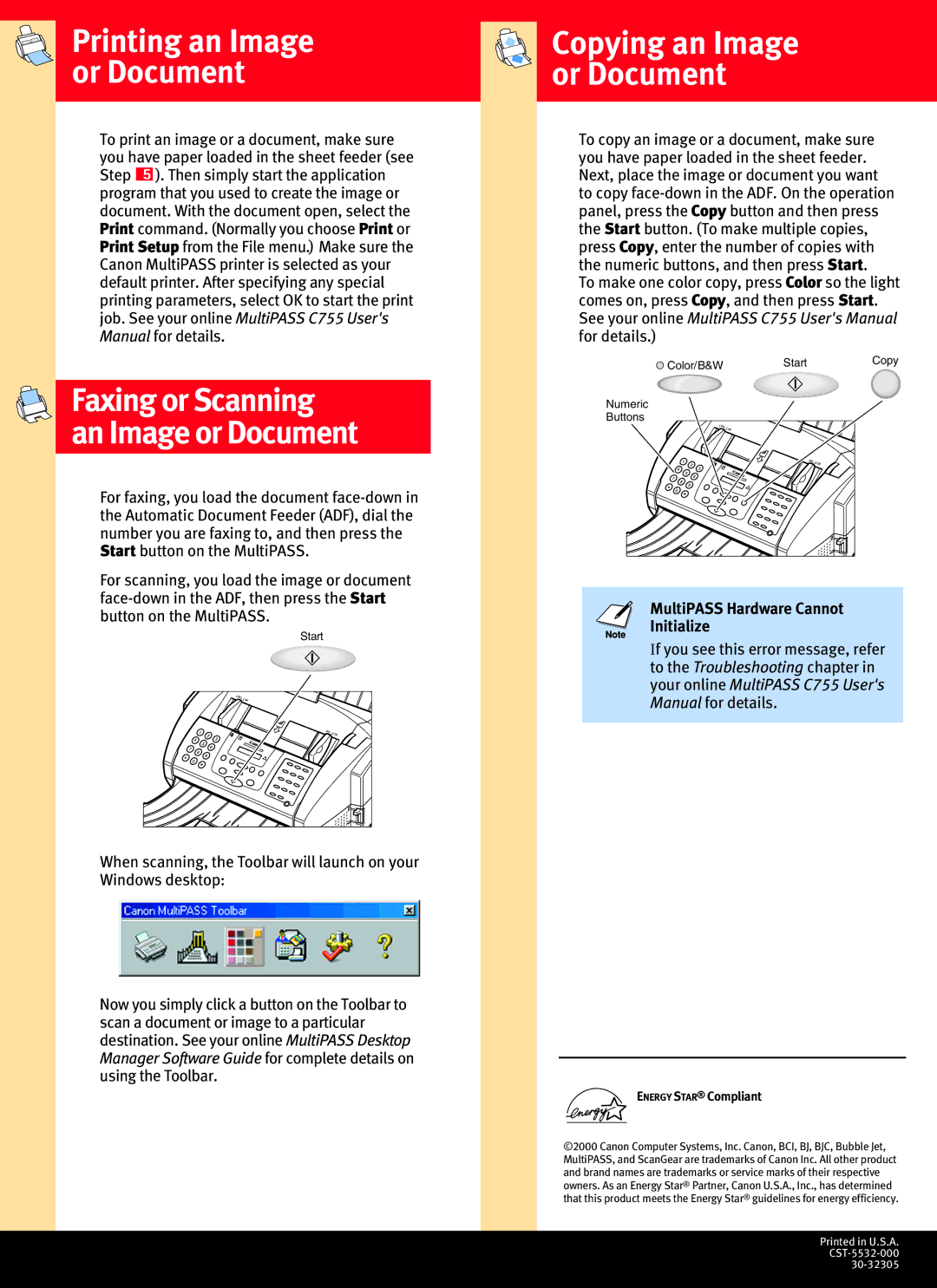 Canon C755 quick start Printing an Image or Document 