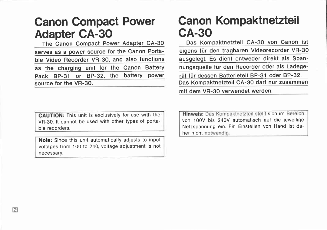 Canon CA-30 manual 