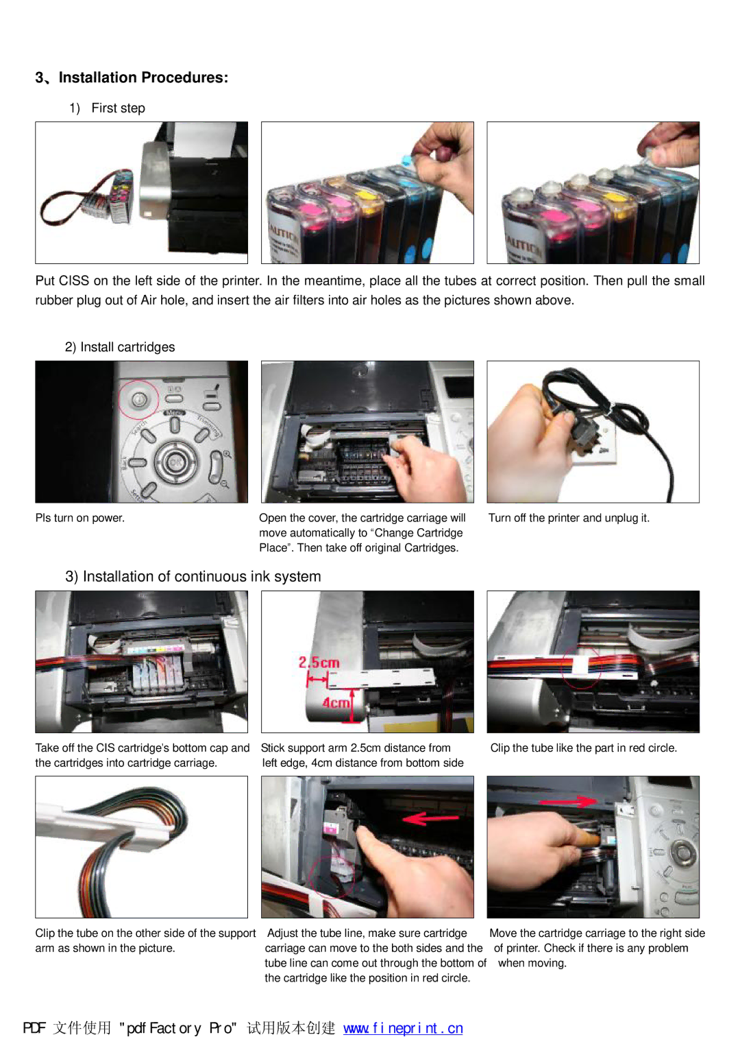 Canon Canon Pixma IP6000 manual 、Installation Procedures, Installation of continuous ink system 