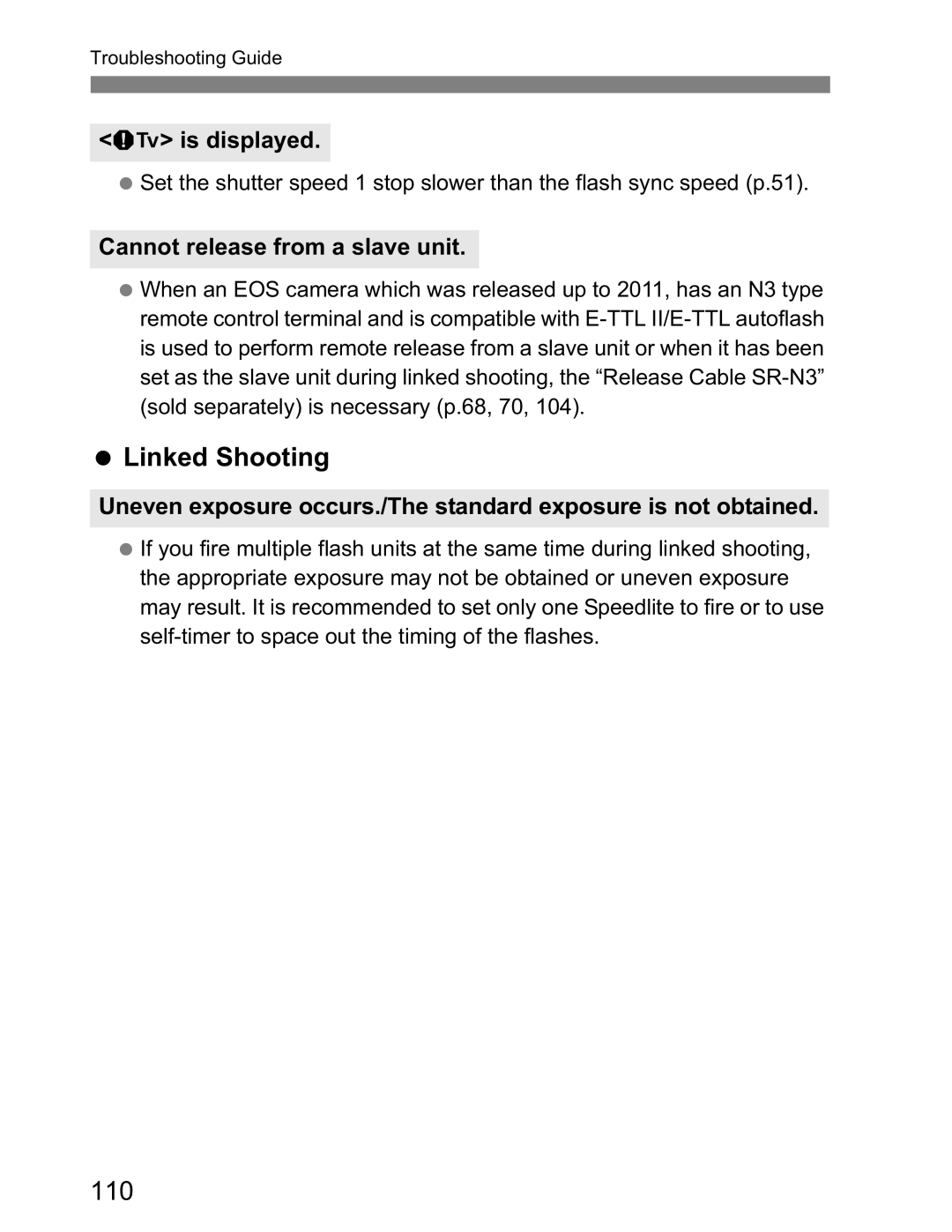 Canon Canon Speedlite 600EX RT instruction manual Linked Shooting, Is displayed, Cannot release from a slave unit 