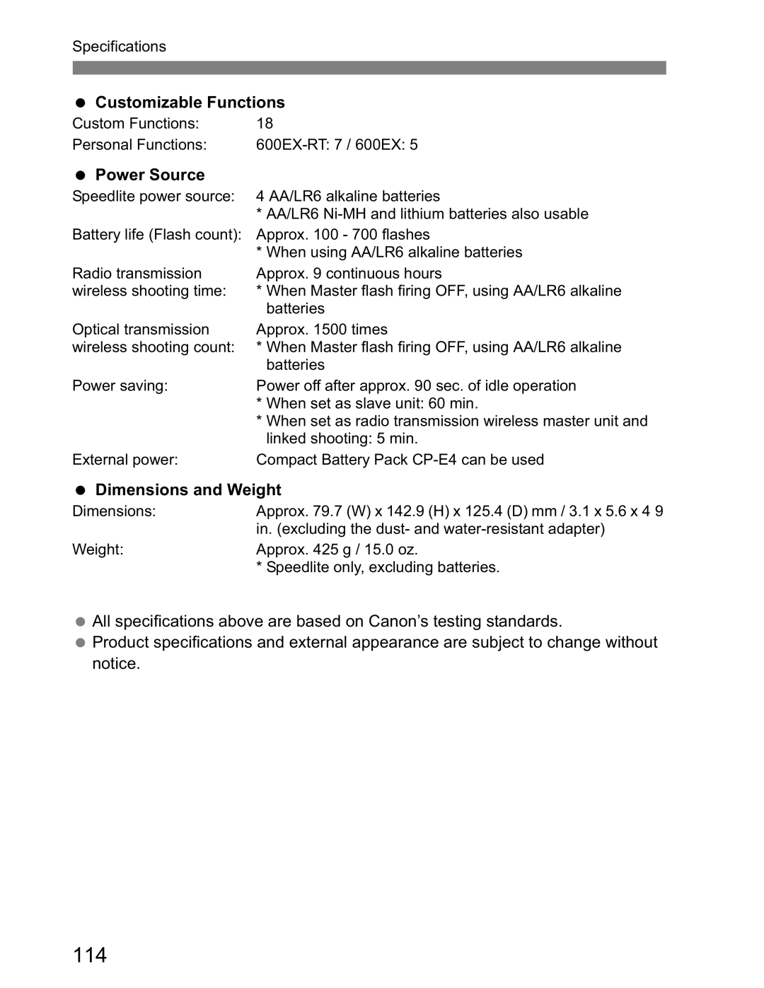 Canon Canon Speedlite 600EX RT instruction manual 114 