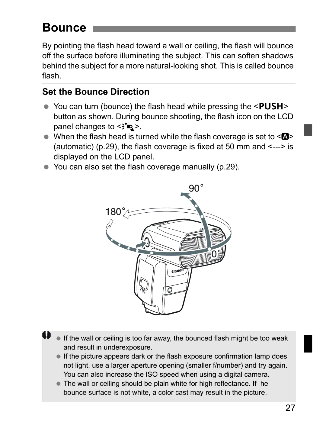 Canon Canon Speedlite 600EX RT instruction manual Set the Bounce Direction 