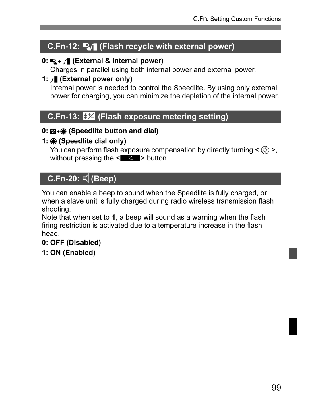 Canon Canon Speedlite 600EX RT instruction manual Fn-12 3Flash recycle with external power 