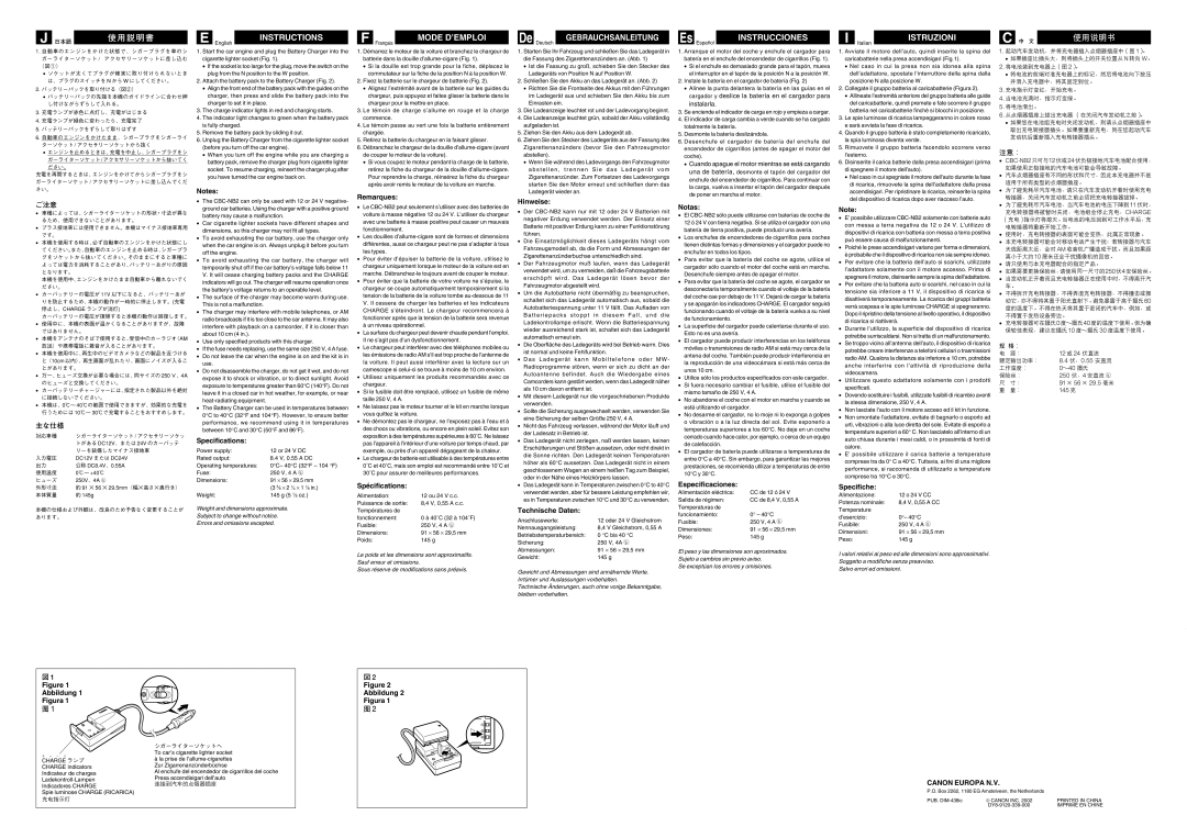 Canon CBC-NB2 Instructions, Mode D’EMPLOI, De Deutsch Gebrauchsanleitung, Instrucciones, Istruzioni 