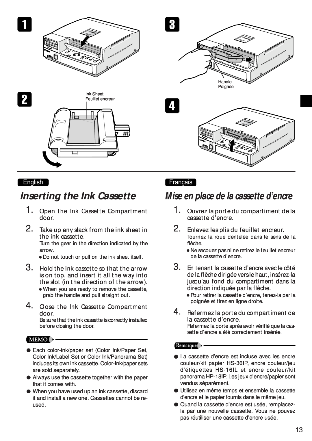 Canon CD-300 manual Inserting the Ink Cassette 