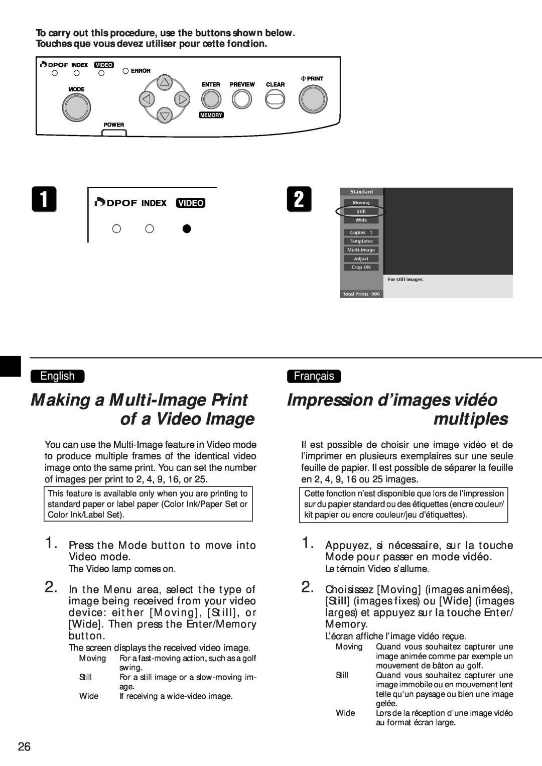 Canon CD-300 manual Making a Multi-Image Print of a Video Image, Impression d’images vidéo multiples 