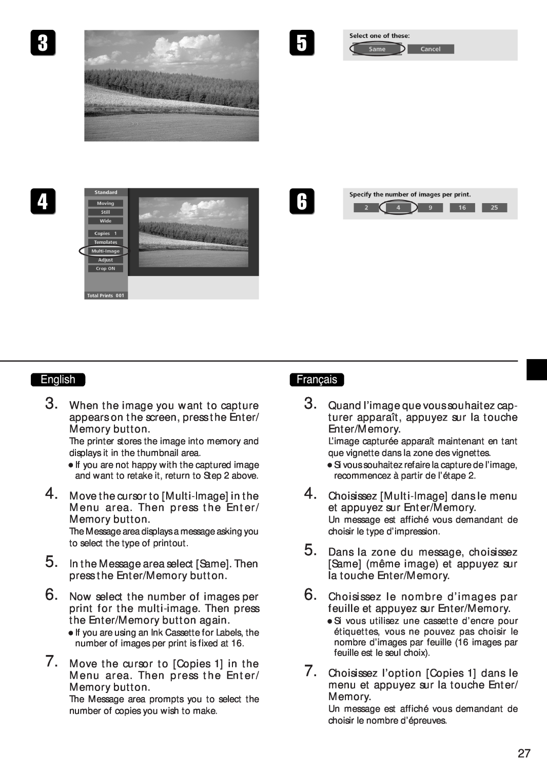 Canon CD-300 manual Choisissez Multi-Image dans le menu et appuyez sur Enter/Memory 