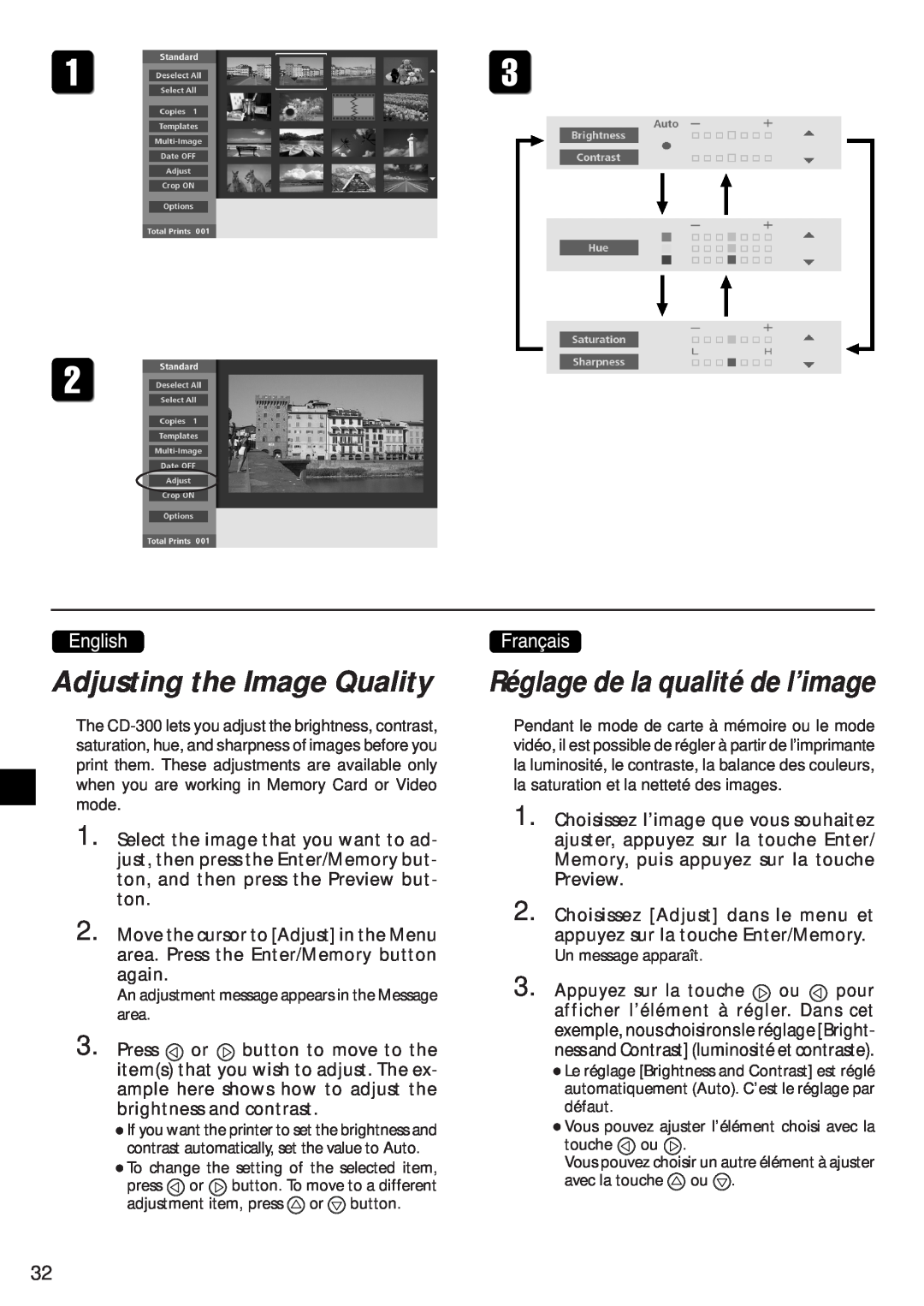 Canon CD-300 manual Adjusting the Image Quality, Réglage de la qualité de l’image 