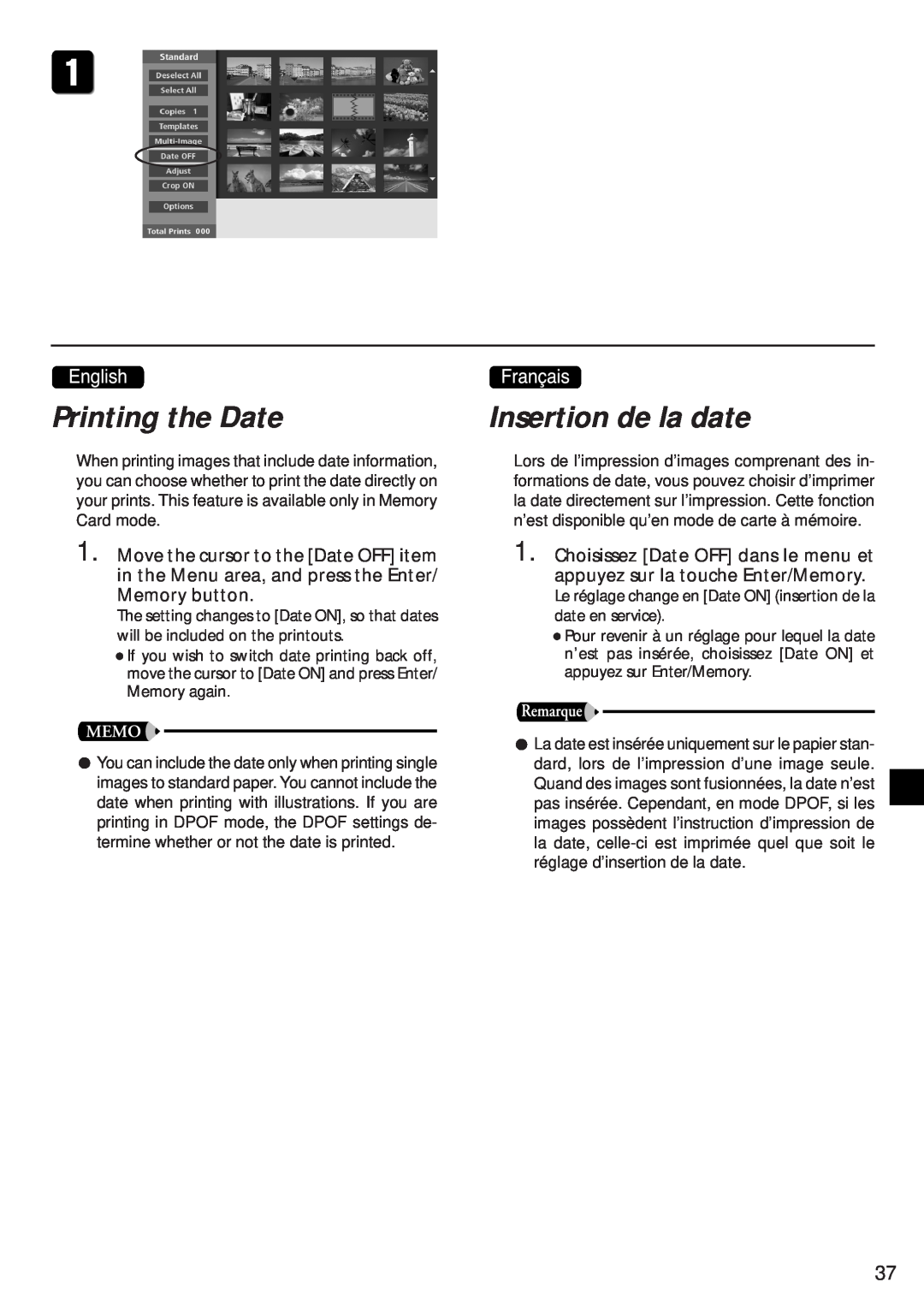 Canon CD-300 manual Printing the Date, Insertion de la date 