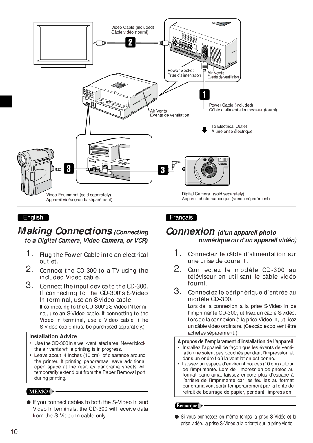 Canon CD-300 manual Making Connections Connecting, Installation Advice 