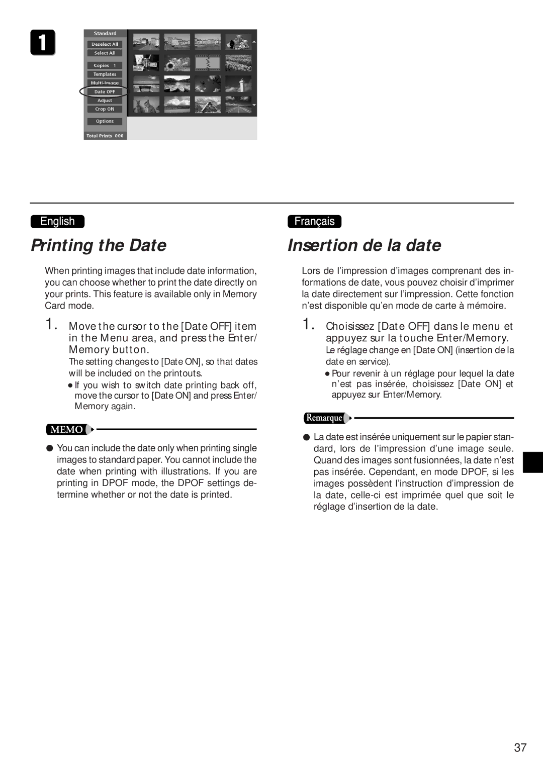 Canon CD-300 manual Printing the Date, Insertion de la date 