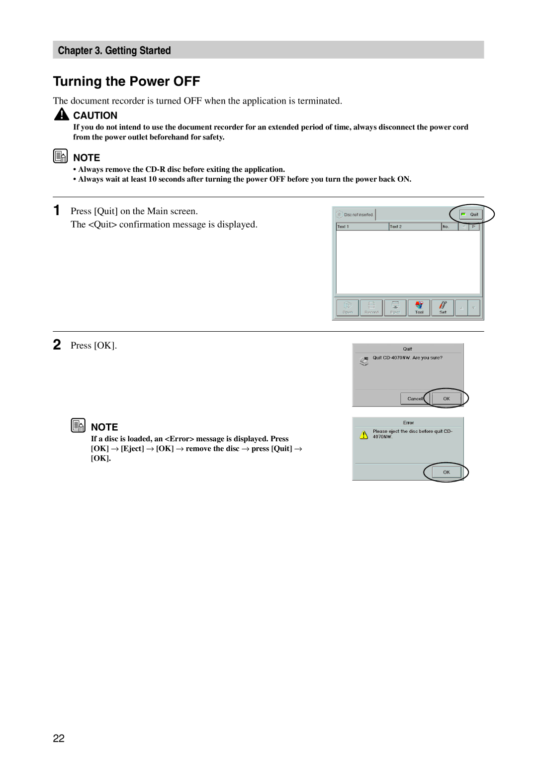 Canon CD-4070NW manual Turning the Power OFF 