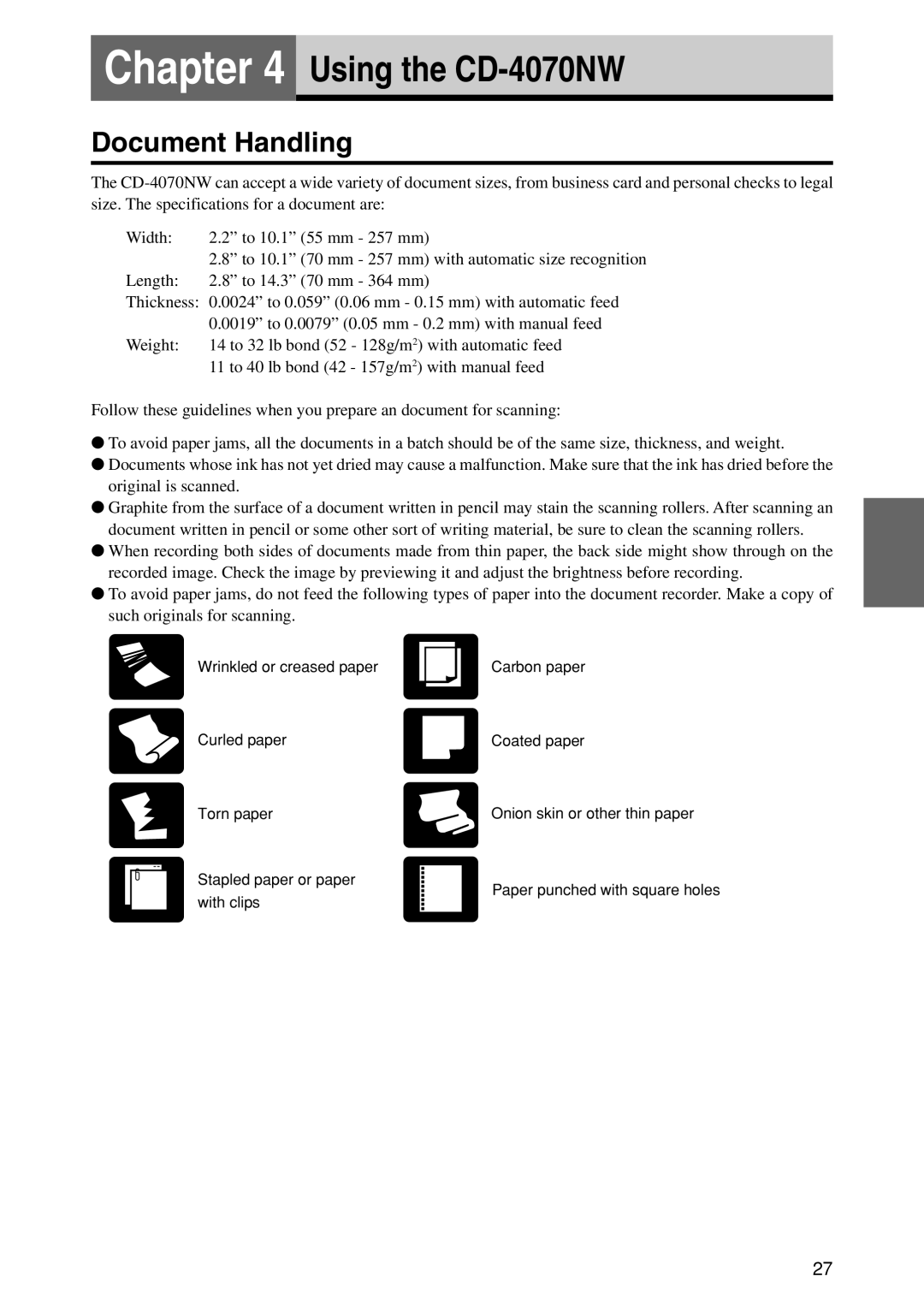 Canon manual Using the CD-4070NW, Document Handling 