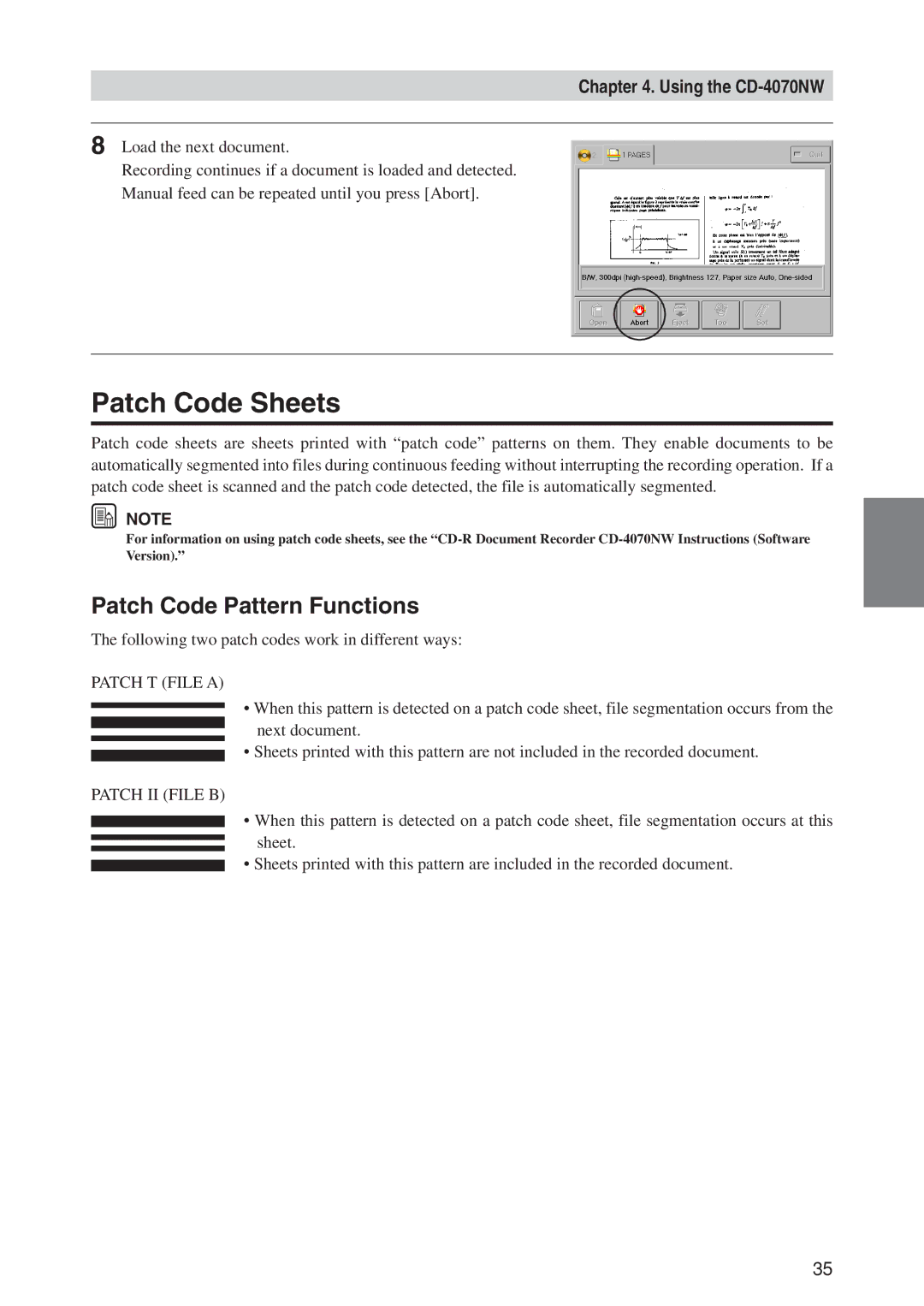 Canon CD-4070NW manual Patch Code Sheets, Patch Code Pattern Functions, Load the next document 