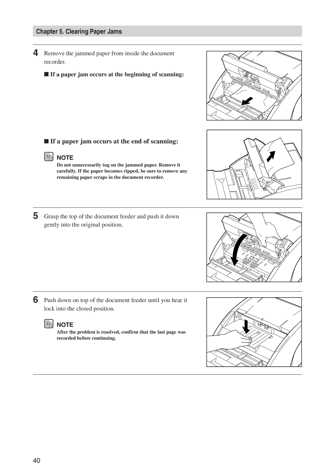 Canon CD-4070NW manual Remove the jammed paper from inside the document recorder 