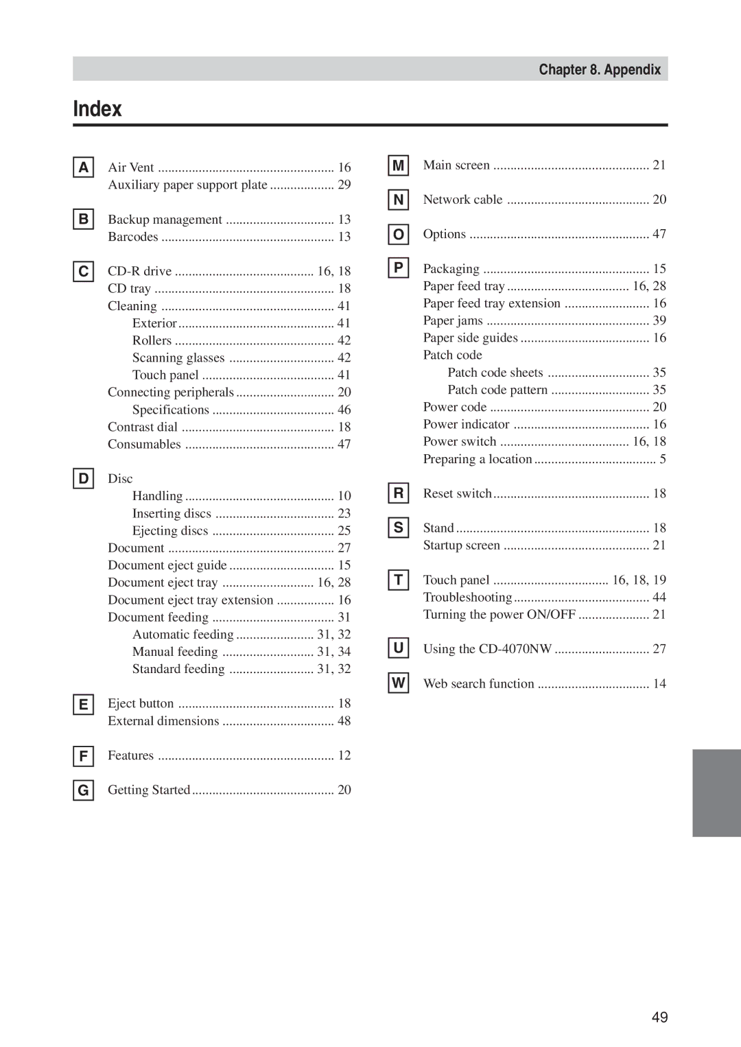 Canon CD-4070NW manual Index 