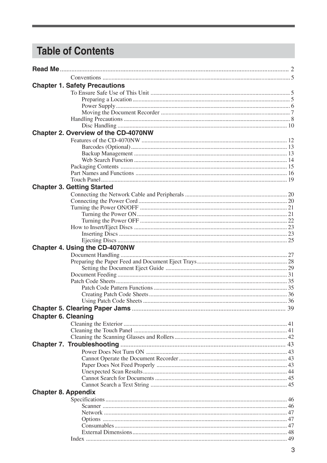 Canon CD-4070NW manual Table of Contents 