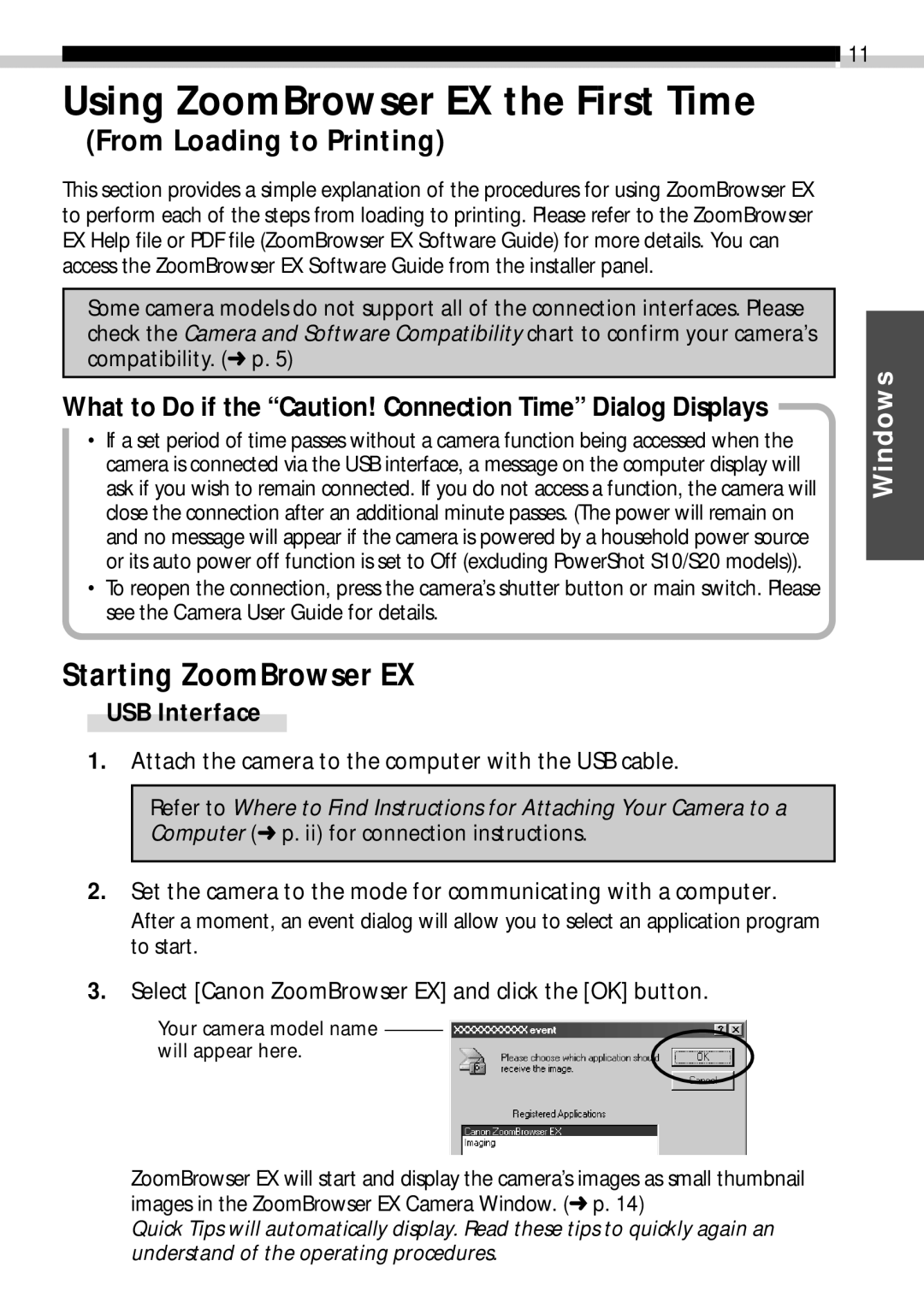 Canon CDI-E019-010 Using ZoomBrowser EX the First Time, Starting ZoomBrowser EX, From Loading to Printing, USB Interface 