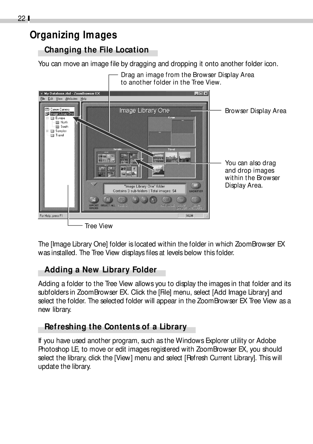 Canon CDI-E019-010 manual Organizing Images, Changing the File Location, Adding a New Library Folder 