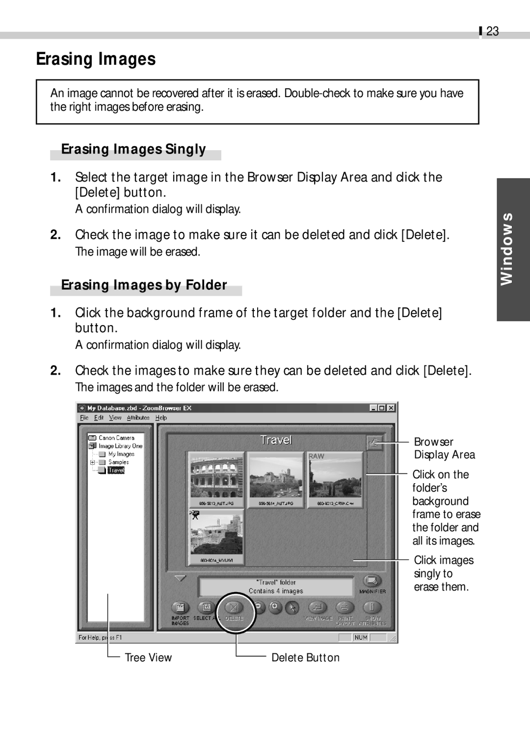 Canon CDI-E019-010 manual Erasing Images Singly, Erasing Images by Folder 