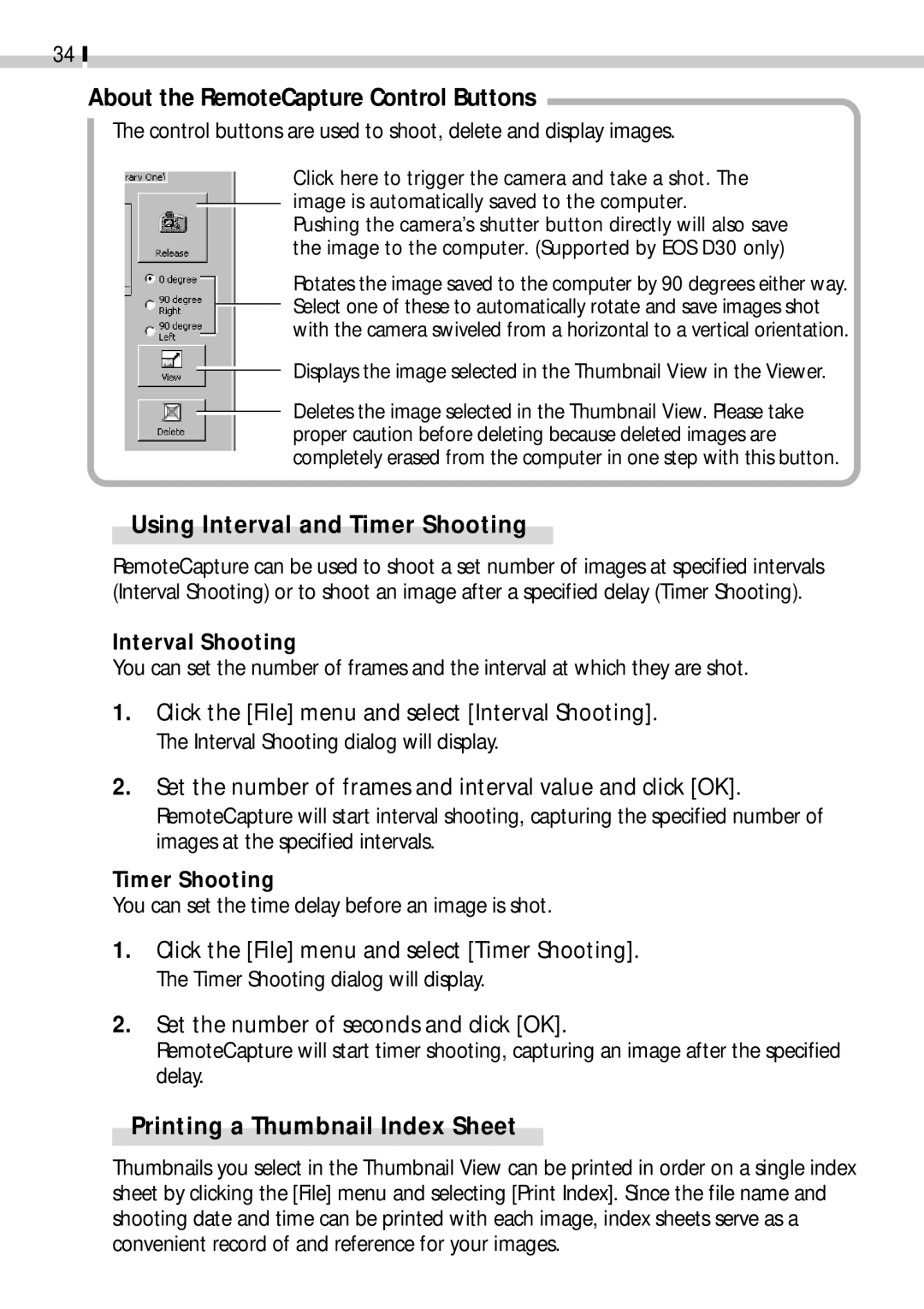 Canon CDI-E019-010 manual About the RemoteCapture Control Buttons, Using Interval and Timer Shooting, Interval Shooting 