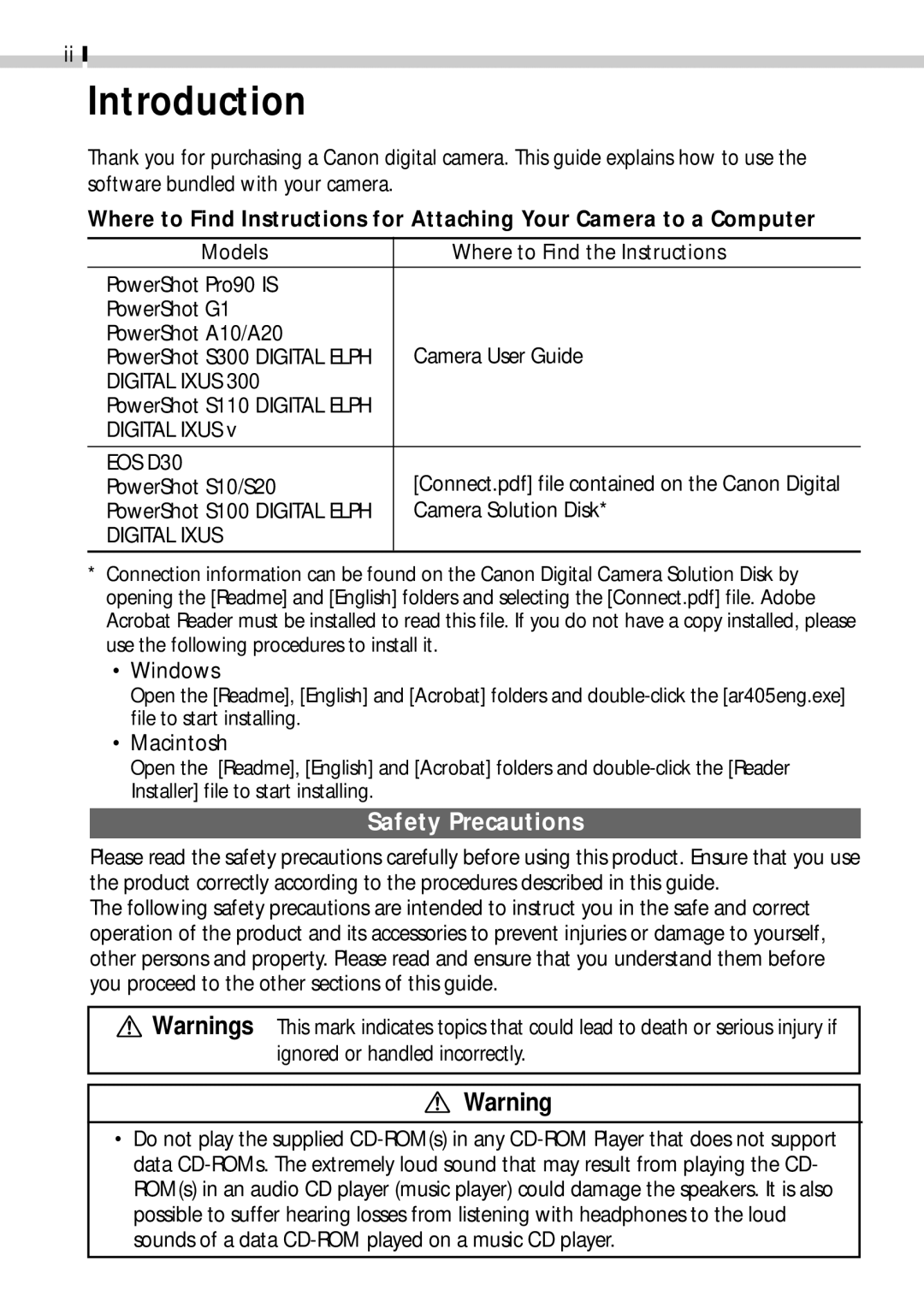 Canon CDI-E019-010 manual Introduction, Safety Precautions 