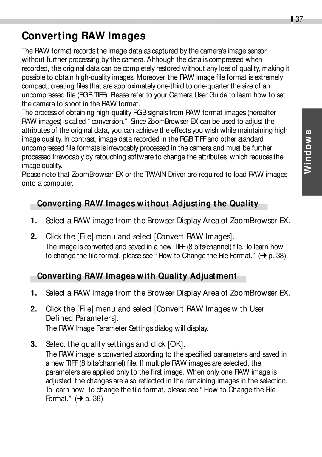 Canon CDI-E019-010 Converting RAW Images without Adjusting the Quality, Converting RAW Images with Quality Adjustment 