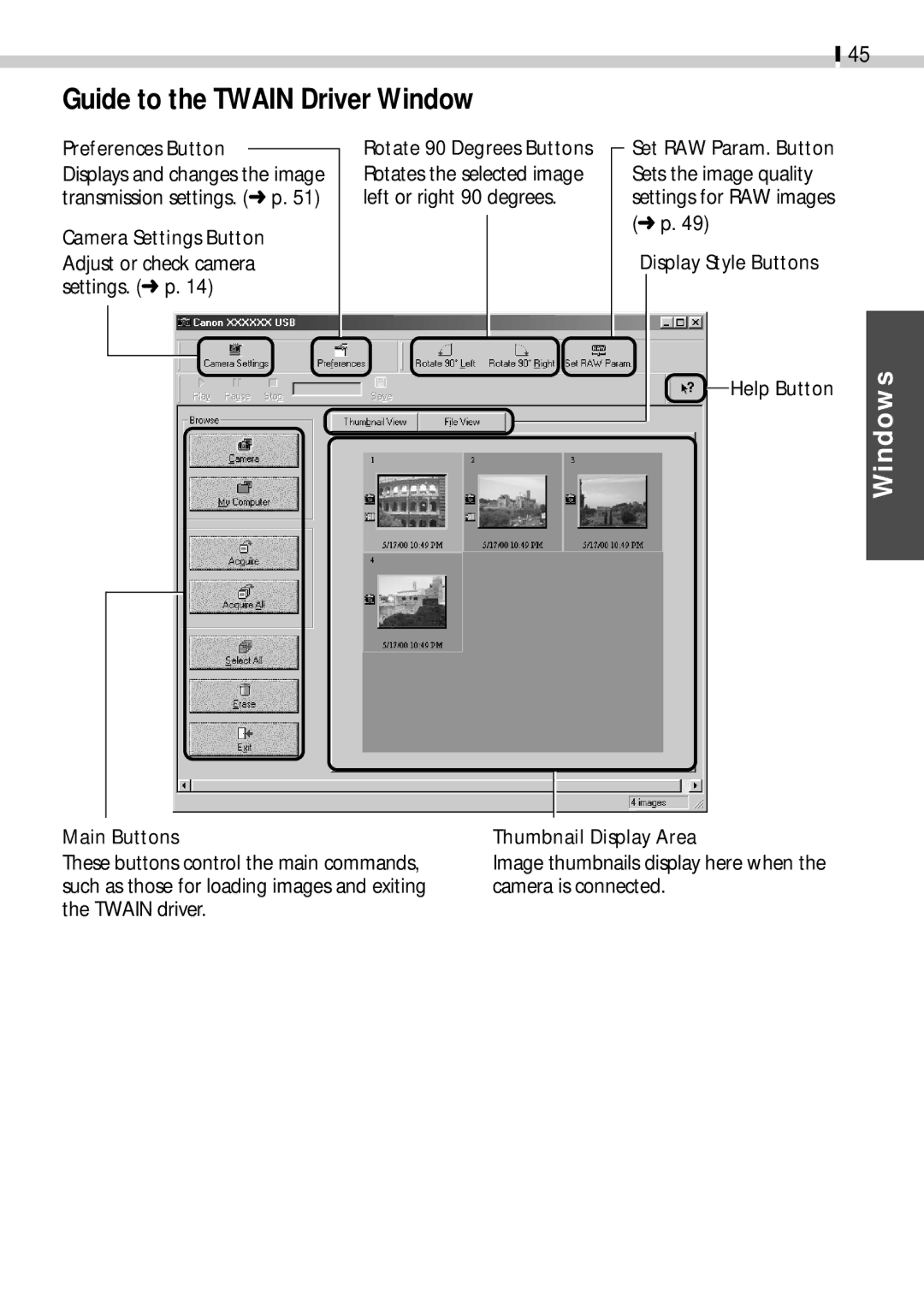 Canon CDI-E019-010 manual Guide to the Twain Driver Window 