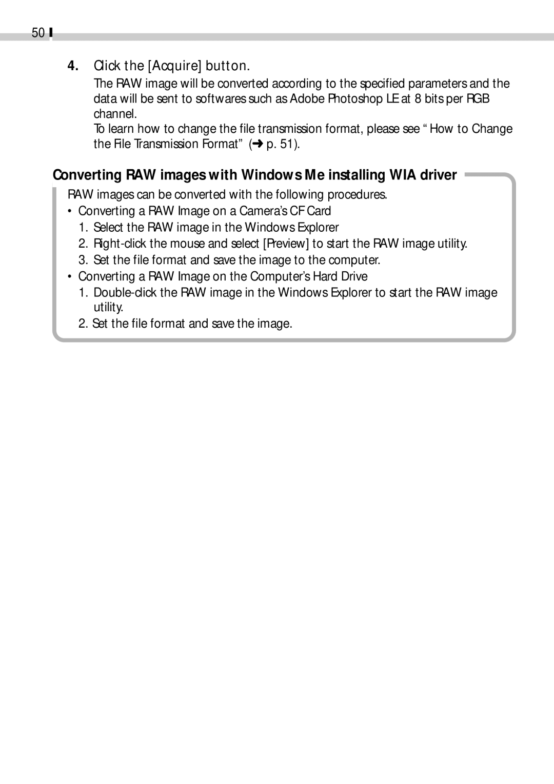 Canon CDI-E019-010 manual Converting RAW images with Windows Me installing WIA driver 