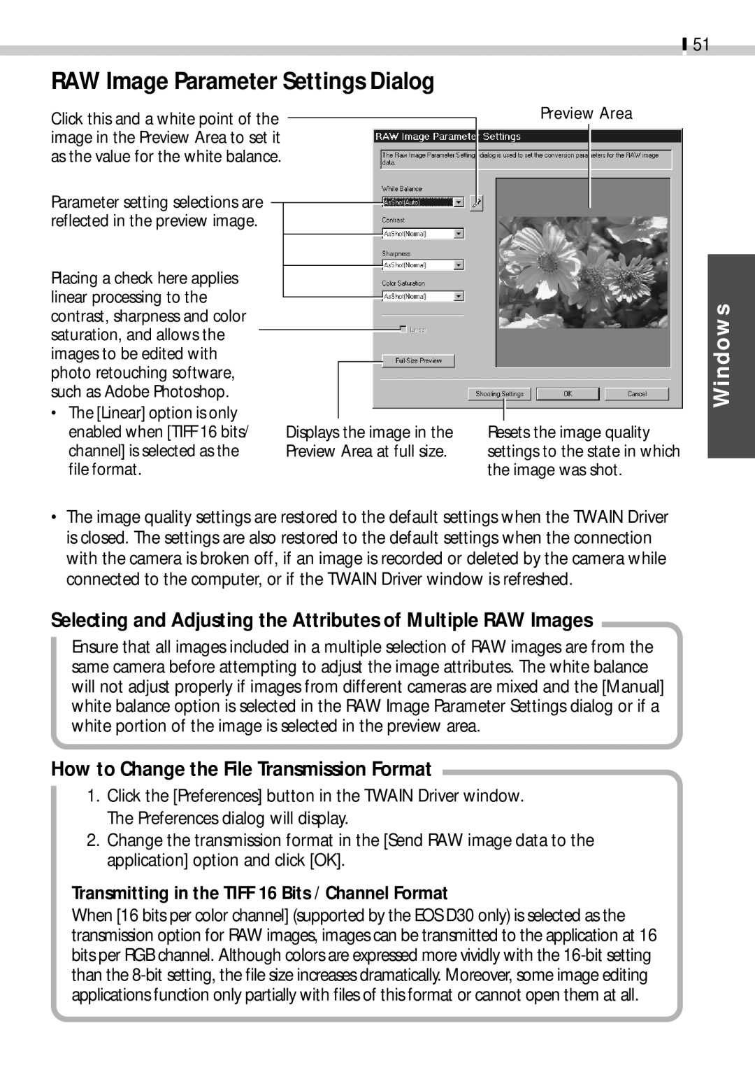 Canon CDI-E019-010 manual How to Change the File Transmission Format, Transmitting in the Tiff 16 Bits / Channel Format 